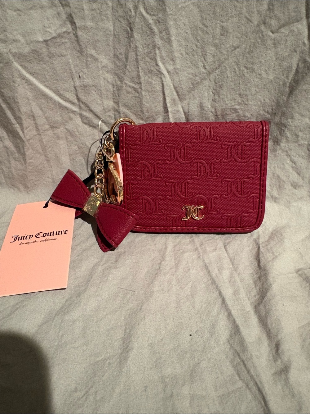 Juicy Couture For the Girls Embossed Logo Card Holder Keychain - Cranberry Juice